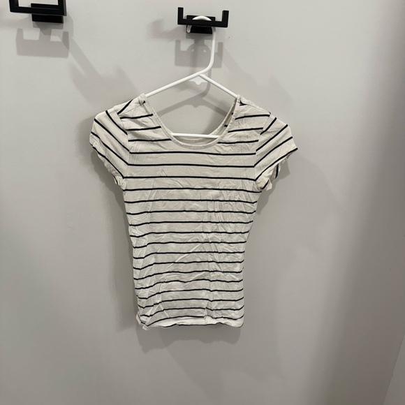 DownEast Black and White Striped Short Sleeve Tee - Picture 1 of 2